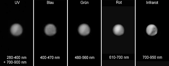 Mars in verschiedenen Wellenlängen